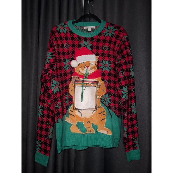 Ugly Christmas Sweater Xmas Size Large Cat - Picture 1 of 3